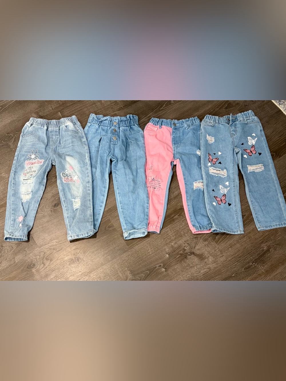 Lot of 4 SHEIN Girls 6Y Elastic Waist Jeans Lot Distressed Graphic Denim